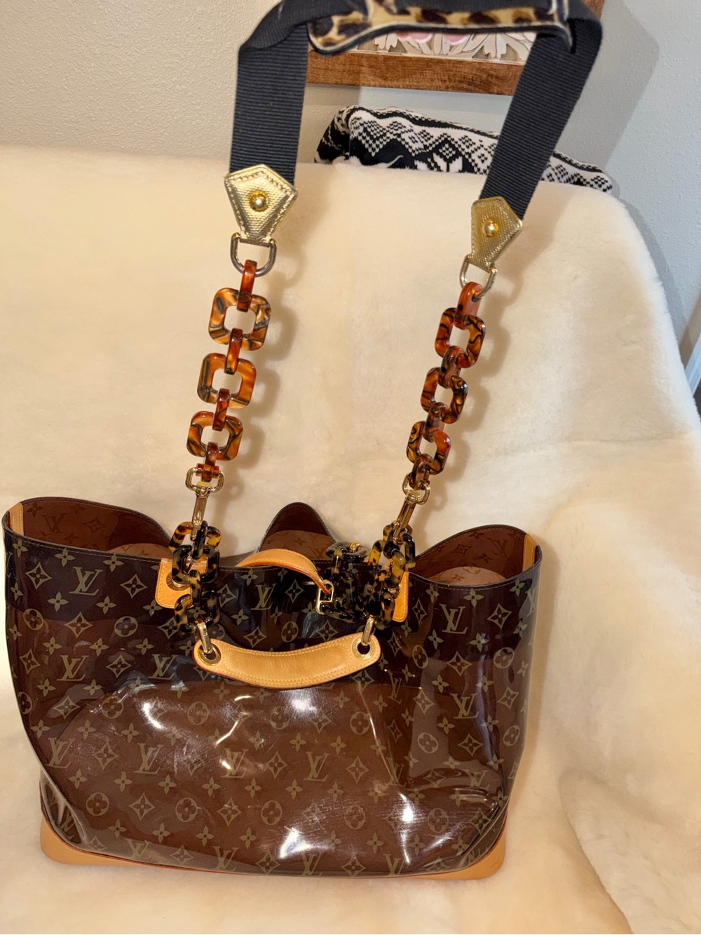 XL Louis Vuitton tote shoulder bag travel bag y2k LV monogram sac amber cavas gm - Picture 15 of 16